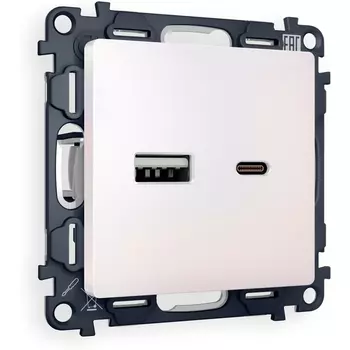 Комплект механизма Ambrella Volt розетки ALFA MA211010 Жемчуг 2USB A+C 20W быстрая зарядка QUANT
