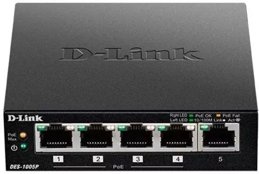 Коммутатор D-Link DES-1005P/B1A 5x100Mb 4PoE 60W неуправляемый