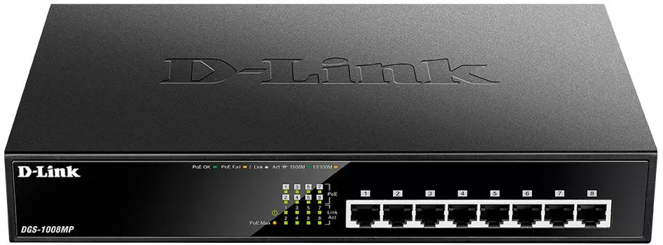 Коммутатор D-Link DGS-1008MP/B1A 8G 8PoE 125W неуправляемый