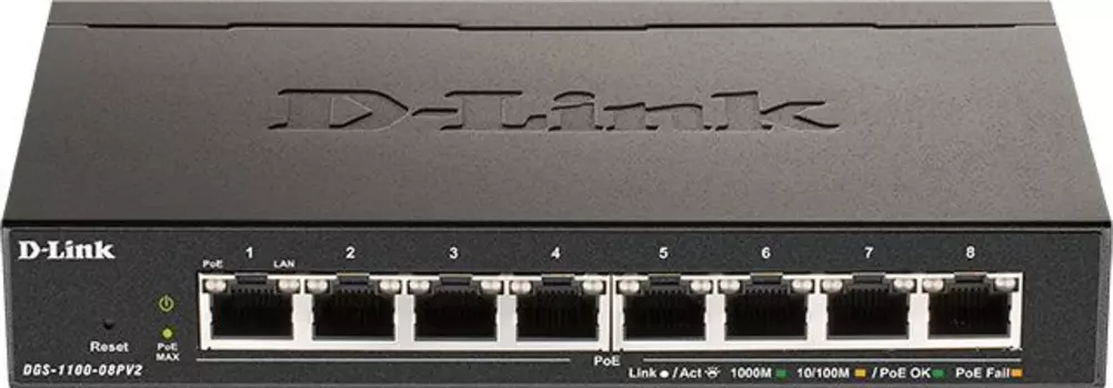 Коммутатор D-Link DGS-1100-08PLV2/A1A 8G 4PoE+ 80W настраиваемый