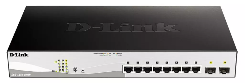 Коммутатор D-Link DGS-1210-10MP/F1A 8G 2SFP 8PoE 130W настраиваемый