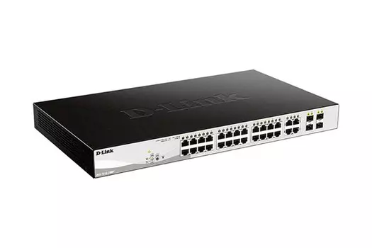 Коммутатор D-Link DGS-1210-28MP/F3A, PROJ L2 Smart Switch with 24 10/100/1000Base-T ports and 4 1000Base-T/SFP combo-ports (24 PoE ports 802.3af/802.3at (30 W), PoE Budget 370 W).8K Mac address, 802.3x Flow Co (DGS-1210-28MP/F3A)