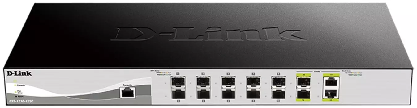 Коммутатор D-Link DXS-1210-12SC/A3A, PROJ L2+ Smart Switch with 10 10GBase-X SFP+ ports and 2 10GBase-T/SFP+ combo-ports.16K Mac address, 240Gbps switching capacity, 802.3x Flow Control, 802.3ad Link Aggregatio (DXS-1210-12SC/A3A)