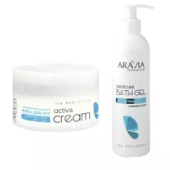 Aravia Professional - Очищающий гель с морской солью "Pedicure Bath Gel", 300 мл + Активный увлажняющий крем с гиалуроновой кислотой "Active Cream", 150 мл