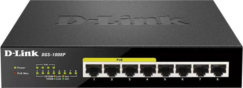Коммутатор неуправляемый D-Link DGS-1008P/E1A