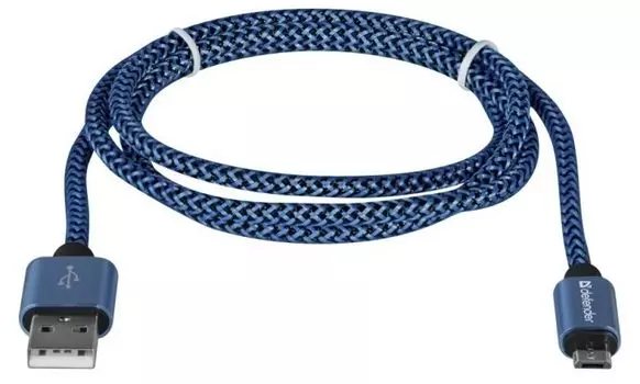 Кабель интерфейсный Defender USB08-03T USB2.0/micro-USB, 1м, оплётка, синий
