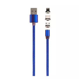 Кабель интерфейсный mObility УТ000029373 USB/Type-C/8-pin/micro USB, 1м, нейлоновая оплетка, синий