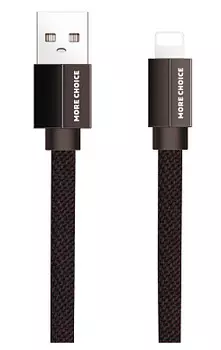 Кабель интерфейсный More Choice K20i USB 2.1A для Lightning 8-pin плоский нейлон 1м Black