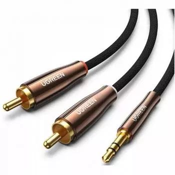 Кабель интерфейсный UGREEN AV170 80845_ 3.5mm Male to 2*RCA Copper Case Braided Aux. Длина: 1м. Цвет: черный/темно-медный