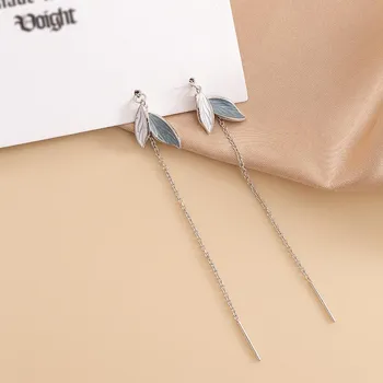 «Длинные серьги Blue Leaf — нишевый дизайн, серебро 925 пробы, тренд 2021 года» ES1873 золотой