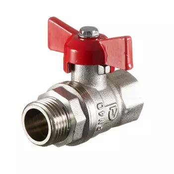 Кран шаровой латунный Valtec 1/2 ВР(г) х 1/2 НР(ш) полнопроходной бабочка прямой (VT.123.N.04)