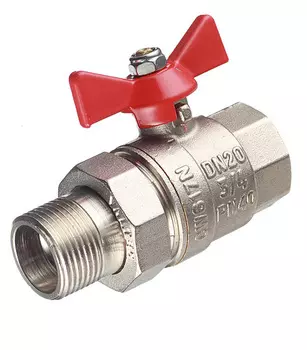 Кран шаровой латунный Valtec Base 3/4 ВР(г) х 3/4 НР(ш) бабочка с полусгоном прямой (VT.227.N.05)