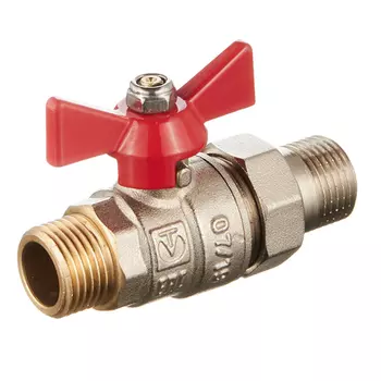 Кран шаровой латунный Valtec Base 1/2 НР(ш) х 1/2 НР(ш) бабочка с полусгоном прямой (VT.226.N.04)