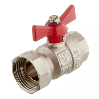 Кран шаровой латунный Valtec 3/4 ВР(г) х 1 ВР(г) проходной бабочка с накидной гайкой прямой (VT.241.N.0506)