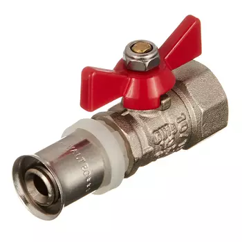 Кран шаровой латунный Valtec 16(пресс) x 1/2 ВР(г) для металлопластиковых труб бабочка прямой (VT.242.N.1604)