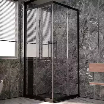 1/2 душевого уголка Veconi Premium Trento 90х200 профиль черный стекло прозрачное