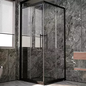 1/2 душевого уголка Veconi Premium Trento 80х200 профиль черный стекло прозрачное