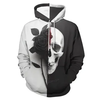 Новая Свободная толстовка с капюшоном Explosive Halloween Skull с 3D-принтом для мужчин и женщин, модный хип-хоп-джемпер с длинными рукавами S