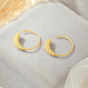 Banyan Tree Gold-Plated S925 Silver Wheat Ear Hoop Earrings - Medieval Style for Autumn/Winter ES2536 платиновый