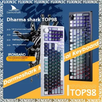 Беспроводная Bluetooth-клавиатура Darmoshark Top98, трехрежимная механическая клавиатура с боковым резным узором, с настраиваемой полноразмерной клавишей, клавиатура для офисных игр