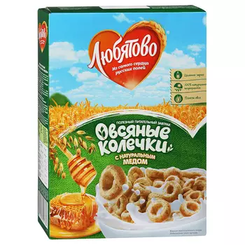 Готовый завтрак Любятово овсяные колечки с медом 200 г
