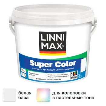 Краска для стен и потолков Linnimax Super Color моющаяся матовая цвет белый база 1 2.5 л
