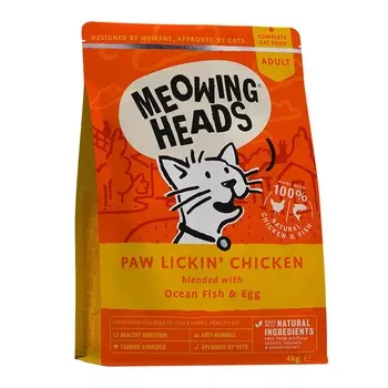 Meowing Heads Paw Lickin’ Chicken сухой беззерновой корм для взрослых кошек с курицей и рисом - 4 кг повседневный супер премиум для взрослых с курицей мешок Импортный корм 1 уп. х 1 шт. х 4 кг