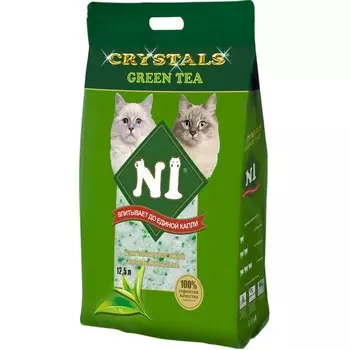 N1 Crystals Green Tea наполнитель силикагелевый Зелёный чай - 12,5л для всех возрастов мешок Китай 1 уп. х 1 шт. х 5 кг