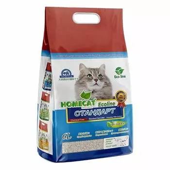 HOMECAT Ecoline Стандарт комкующийся наполнитель для кошачьих туалетов без запаха - 6 л (2.8 кг) премиум Россия 1 уп. х 1 шт. х 2.8 кг