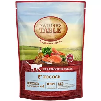 Nature`s Table полнорационный сухой корм для кошек, с лососем - 1,1 кг повседневный премиум для взрослых с лососем для всех пород мешок Россия 1 уп. х 1 шт. х 1.1 кг