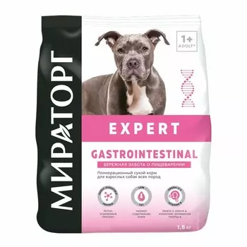 Мираторг Expert Gastrointestinal полнорационный сухой корм для собак «Бережная забота о пищеварении» - 1,5 кг ветеринарный для взрослых для всех пород мешок Российский корм 1 уп. х 1 шт. х 1.5 кг