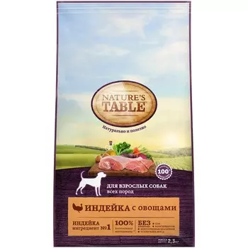 Nature`s Table полнорационный сухой корм для собак, с индейкой и овощами - 2,3 кг повседневный премиум для взрослых с индейкой для всех пород мешок Российский корм 1 уп. х 1 шт. х 2.3 кг