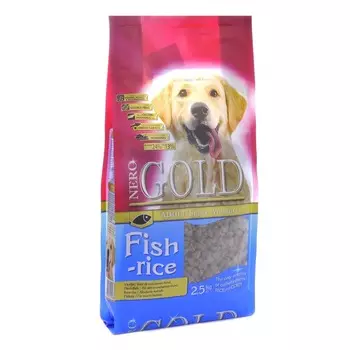 Nero Gold Adult Dog Fish & Rice сухой корм для собак, с рыбным коктейлем, рисом и овощами - 2,5 кг повседневный супер премиум для взрослых с рыбой для всех пород мешок Импортный корм 1 уп. х 1 шт. х 2.5 кг