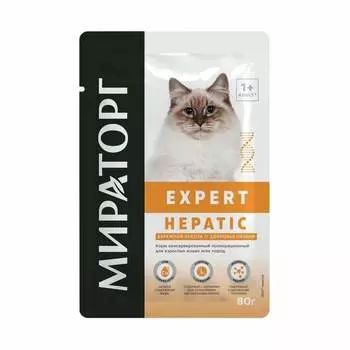 Мираторг Expert Hepatic полнорационный влажный корм для кошек «Бережная забота о здоровье печени», кусочки в соусе, в паучах - 80 г ветеринарный для взрослых для всех пород паучи Российский корм 1 уп. х 24 шт. х 1.92 кг