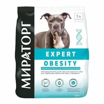 Мираторг Expert Obesity полнорационный сухой корм для собак «Бережная забота об оптимальном весе» - 1,5 кг диетические для взрослых для всех пород мешок Российский корм 1 уп. х 1 шт. х 1.5 кг