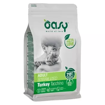 Oasy Dry Cat Adult Sterilized Turkey сухой корм для взрослых стерилизованных кошек с индейкой - 300 г диетические супер премиум без курицы для взрослых с индейкой для всех пород мешок Импортный корм 1 уп. х 1 шт. х 0.3 кг