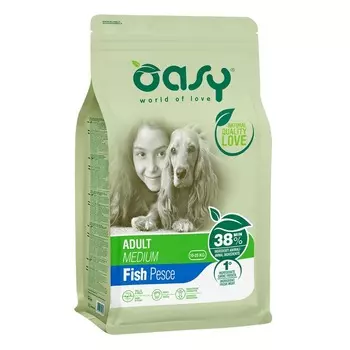 Oasy Dry Dog Adult Medium Fish сухой корм для взрослых собак средних пород с РЫБОЙ повседневный супер премиум без курицы для взрослых с рыбой породы среднего размера мешок Импортный корм 1 уп. х 1 шт. х 12 кг