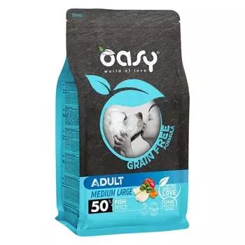 Oasy Dry Grain Free Medium & Large Professional сухой корм для взрослых собак средних и крупных пород беззерновой с РЫБОЙ повседневный супер премиум беззерновые для взрослых с рыбой породы среднего размера мешок Импортный корм 1 уп. х 1 шт. х 18 кг