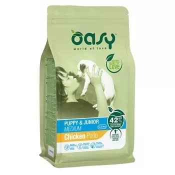 Oasy Dry Puppy & Junior Medium Breed Professional сухой корм для щенков и юниоров средних пород с КУРИЦЕЙ - 12 кг повседневный супер премиум зерновые для щенков с курицей породы среднего размера мешок Импортный корм 1 уп. х 1 шт. х 12 кг