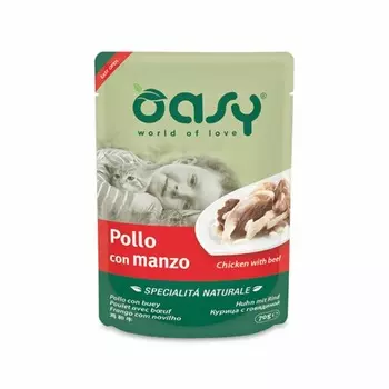 Oasy Wet Cat Specialita Naturali Chicken Beef влажный корм для взрослых кошек, дополнительное питание с курицей и говядиной, в паучах - 70 г повседневный супер премиум беззерновые для взрослых с говядиной для всех пород паучи Таиланд 1 уп. х 1 шт. х 0.07 кг