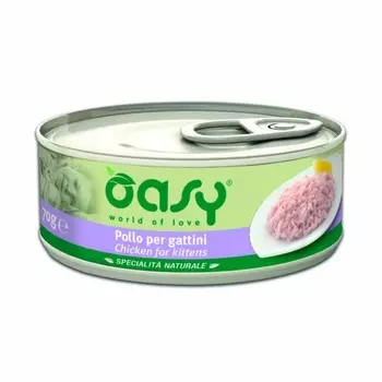Oasy Wet cat Specialita Naturali Kitten Chicken влажный корм для котят, дополнительное питание с курицей, в консервах - 70 г повседневный супер премиум беззерновые для взрослых с курицей консервы (в железной банке) Импортный корм 1 уп. х 1 шт. х 0.07 кг