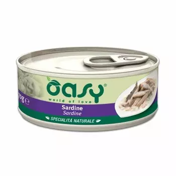 Oasy Wet Cat Specialita Naturali Sardine влажный корм для взрослых кошек, дополнительное питание с сардинами, в консервах - 70 г повседневный супер премиум без курицы для взрослых с сардиной для всех пород консервы (в железной банке) Импортный корм 1 уп. х 1 шт. х 0.07 кг