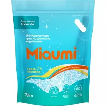 Miaumi Silica Gel Fresh Scented силикагелевый наполнитель для кошек, с ароматом свежести - 7,6 л повседневный супер премиум мешок Китай 1 уп. х 1 шт. х 3.2 кг