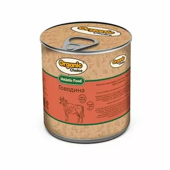 Organic Сhoice Holistic Monoprotein влажный корм для взрослых собак всех пород с говядиной, в консервах - 300 г повседневный премиум для взрослых с говядиной для всех пород консервы (в железной банке) Российский корм 1 уп. х 1 шт. х 0.34 кг