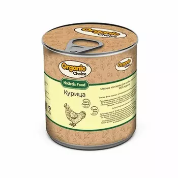 Organic Сhoice Holistic Monoprotein влажный корм для взрослых собак всех пород с курицей, в консервах - 300 г повседневный премиум для взрослых с курицей для всех пород консервы (в железной банке) Российский корм 1 уп. х 1 шт. х 0.34 кг
