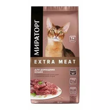 Мираторг Extra Meat полнорационный сухой корм для домашних кошек старше 1 года, с говядиной black angus повседневный для взрослых с говядиной для всех пород мешок Российский корм 1 уп. х 1 шт. х 10 кг