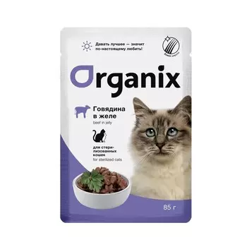 Organix Cat Sterilized влажный корм для стерилизованных кошек, с говядиной в желе, в паучах - 85 г повседневный супер премиум для взрослых с говядиной паучи Российский корм 1 уп. х 25 шт. х 2.125 кг