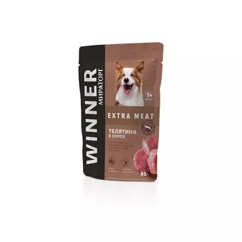 Мираторг Extra Meat полнорационный влажный корм для собак, с телятиной, кусочки в соусе, в паучах - 85 г повседневный для взрослых с телятиной для всех пород паучи Российский корм 1 уп. х 24 шт. х 2.04 кг
