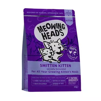 Meowing Heads Smitten Kitten полнорационный сухой корм для котят, с курицей и рисом - 450 г повседневный супер премиум для котят с курицей мешок Импортный корм 1 уп. х 1 шт. х 0.45 кг