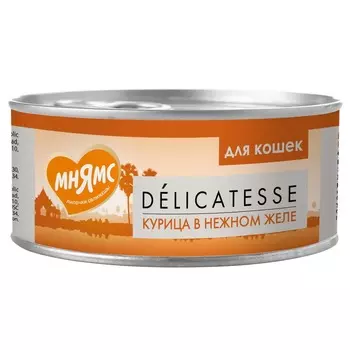 Мнямс Delicatesse влажный дополнительный корм для кошек курица в нежном желе, в консервах - 70 г х 24 шт повседневный супер премиум для взрослых с курицей консервы (в железной банке) Импортный корм 1 уп. х 24 шт. х 1.68 кг